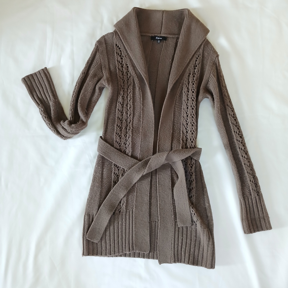Express Taupe Knit Cardigan Sweater